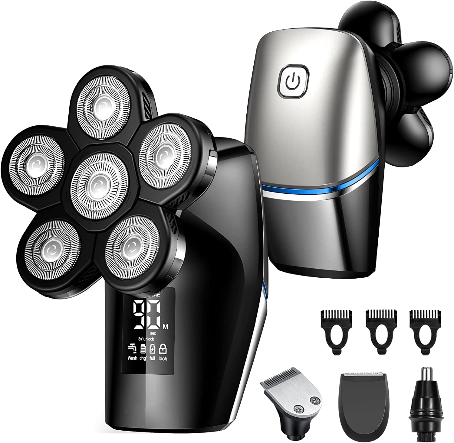 Electric Shavers for Bald Men 6D Men Rotary Shaver Electric Razor Rechargeable LED Display Head Shavers for Bald Heads-Gromming Kit, Waterproof Series
