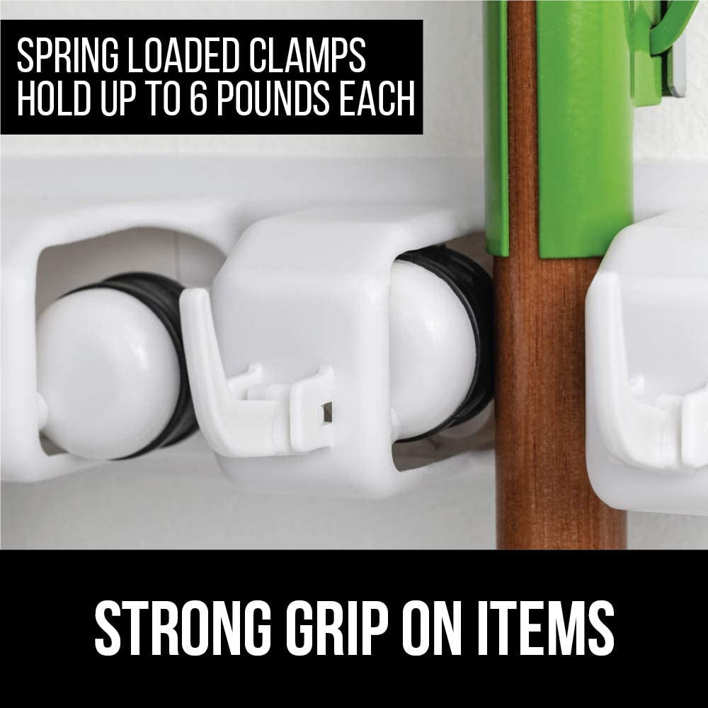 Gorilla Grip Mop and Broom Holder, Easy Install Wall Mount Storage Rack, Organize Cleaning Supplies, Garden Tools, Organizer for Home Kitchen, Garage Closet, Pantry Laundry Room, 3 Slot 4 Hooks, White