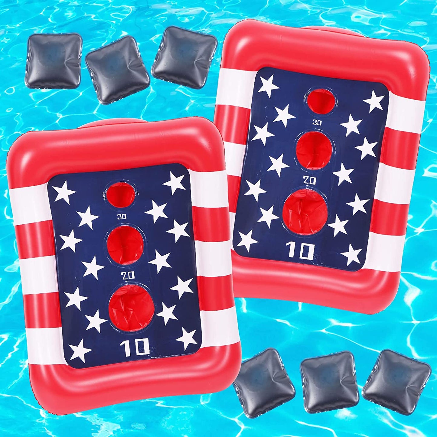  Floating Cornhole Set, American Flag Swimming Pool Party Supplies Pool Accessories, Summer Pool Toys for Kids Adults, 2pcs Float Cornhole Boards