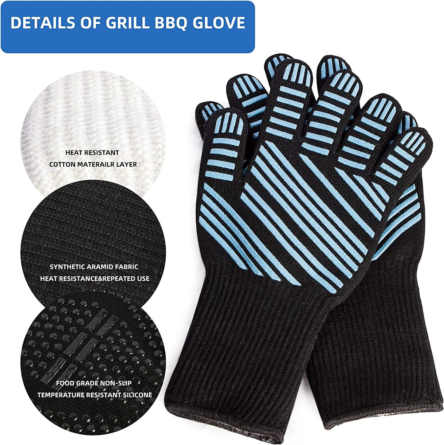 Barbecue Gloves, Heat-Resistant Grill Gloves, Silicone Non Slip Oven Gloves for Cooking and Barbecue, Waterproof and Heat-Insulating Oven Gloves to Avoid Scalding