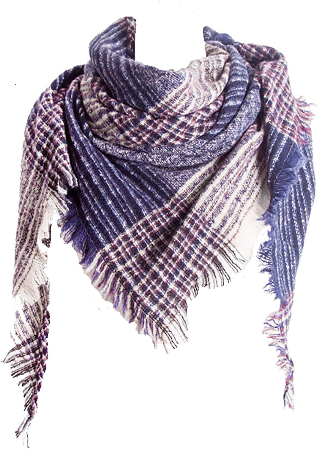 Womens Warm Scarf Triangle Shawls Winter Scarves Stripe Plaid Fichu Rough Surface