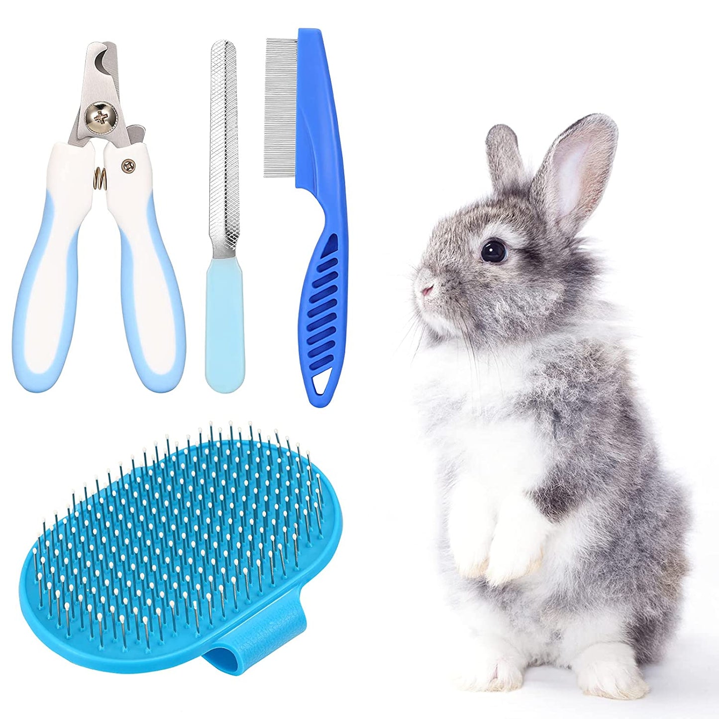 4 Pieces Bunny Grooming Kit with Bunny Grooming Brush Comb Pet Hair Remover Nail Clipper File Pet Shampoo Bath Brush with Adjustable Handle Pet Bath Grooming Set for Bunny Hamster Bunny Guinea Pig