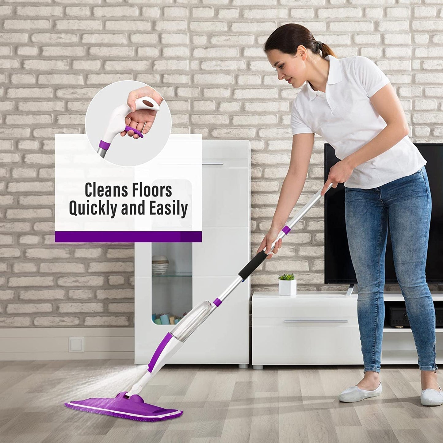 Wet Spray Mop with a Refillable Spray Bottle and 3 Washable Microfiber Pads
