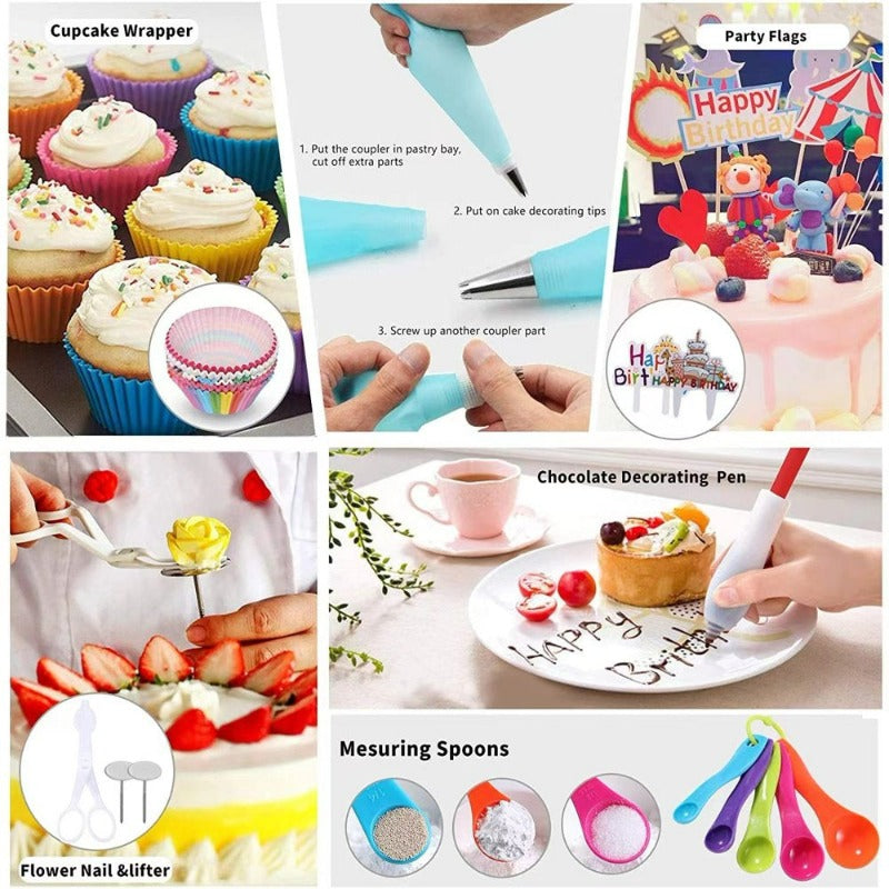 322 PCS Cake Decorating Supplies with Cake Turntable, 48 Piping Icing Tips, 100 Cupcake Wrappers, 100 Disposable Pastry Bags, for Beginners & Professional