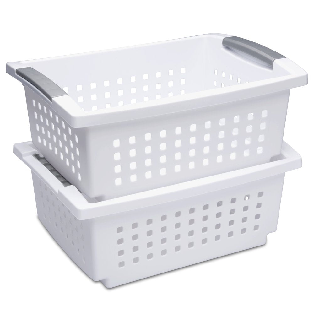 Plastic Medium Stacking Basket White Set of 6