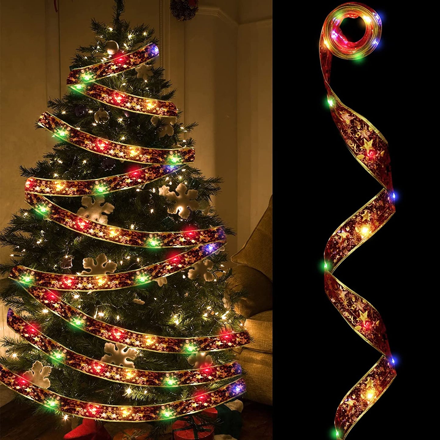 Christmas Tree Ribbon Decorations LED Colorful Lights Christmas Tree Decorations Ribbon Fairy Lights Room Bedroom Indoor Decor