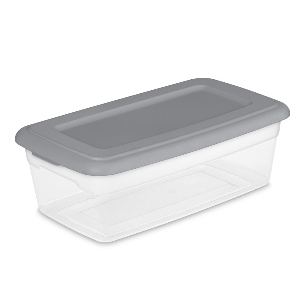Set of (10) 6 Qt. Clear Plastic Storage Boxes with Gray Lids