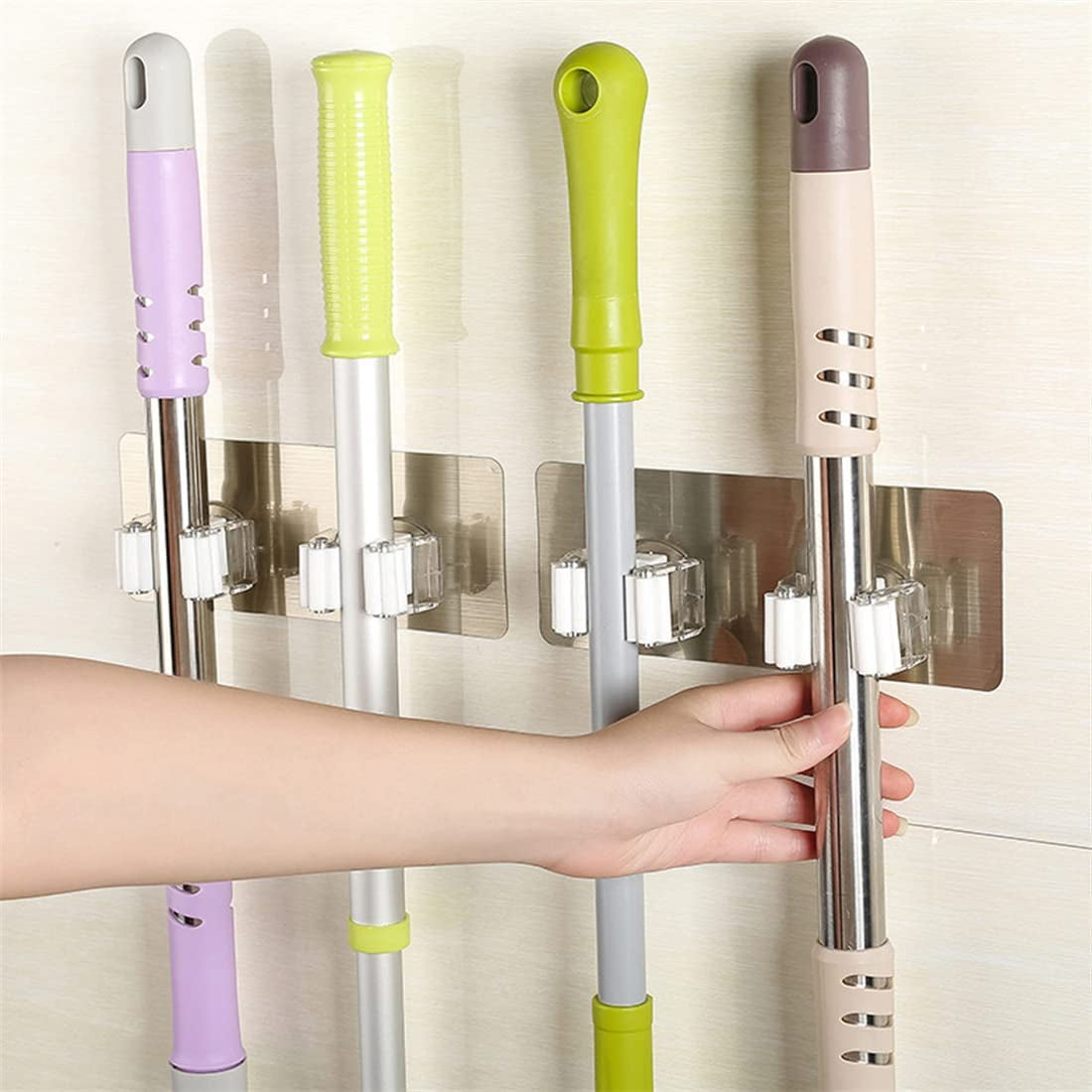 1pcs Command Broom Grippers Wall Mounted Mop Holder Brush Broom Hanger Storage Rack Kitchen Organizer Mounted Accessory Hanging Cleaning Tools Home Gadgets