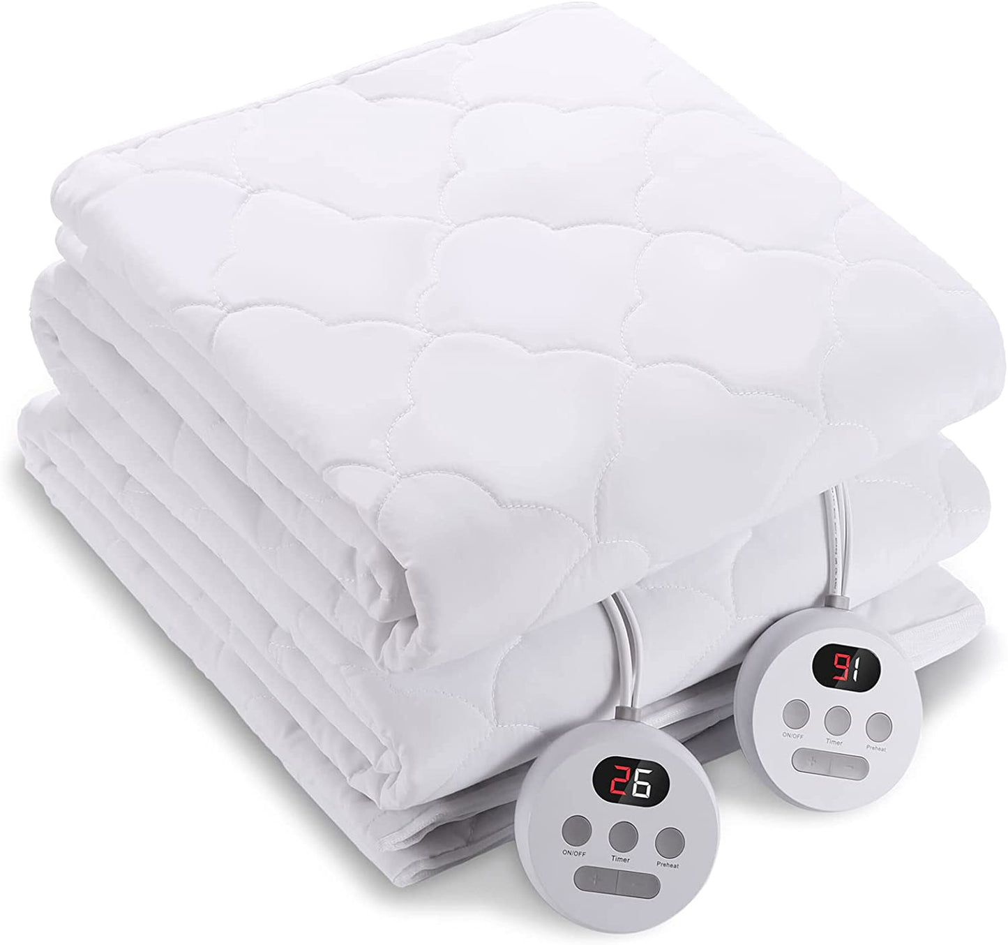 Heated Mattress Pad Queen Size 60"X80" Cover Comfort Soft Cloud Pattern with Dual Controllers, 10 Heating Levels & 10 Hours Timer Auto Shut Off, Electric Bed Warmer Pad up to 15" Deep Pocket