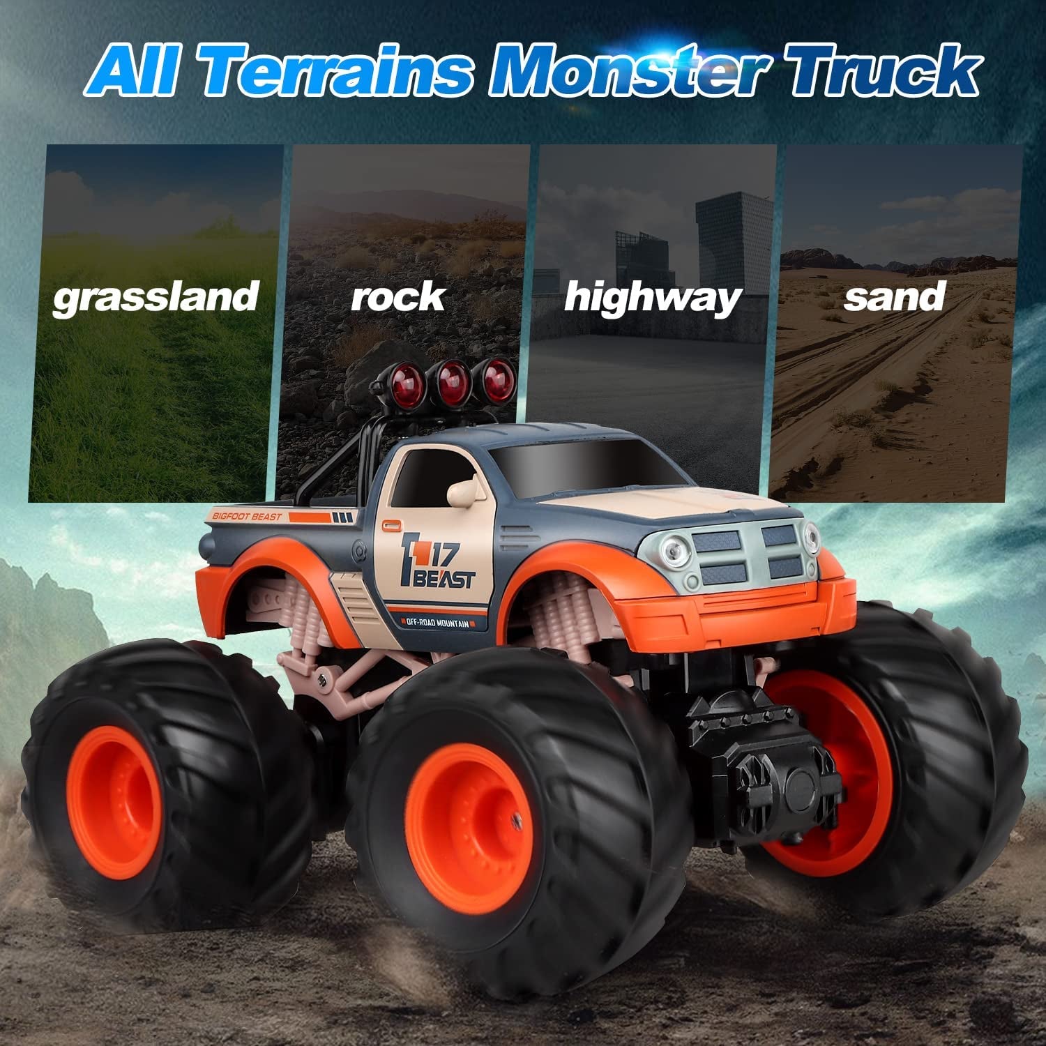 Remote Control Truck, ABSIROGIA 1:18 Scale RC Truck , 2.4Ghz Remote Control Monster Truck Dune Buggy Hobby Kids Toys for Kids, All Terrains High Speed 15 Km/H, with 2 Rechargeable Batteries