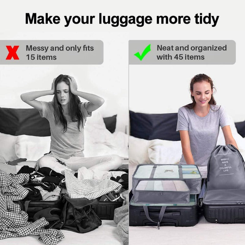  8Pcs Travel Cubes Set Foldable Suitcase Organizer Lightweight Luggage Storage Bag, Gray