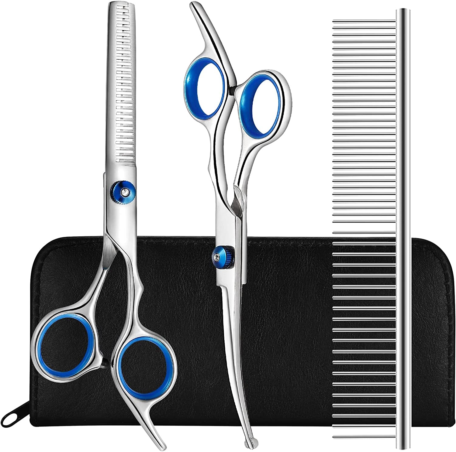 Dog Grooming Scissors Kit with Safety round Tips, Liren Professional 3 in 1 Dog Grooming Shears Set, Sharp and Durable Pet Grooming Shears for Dogs and Cats