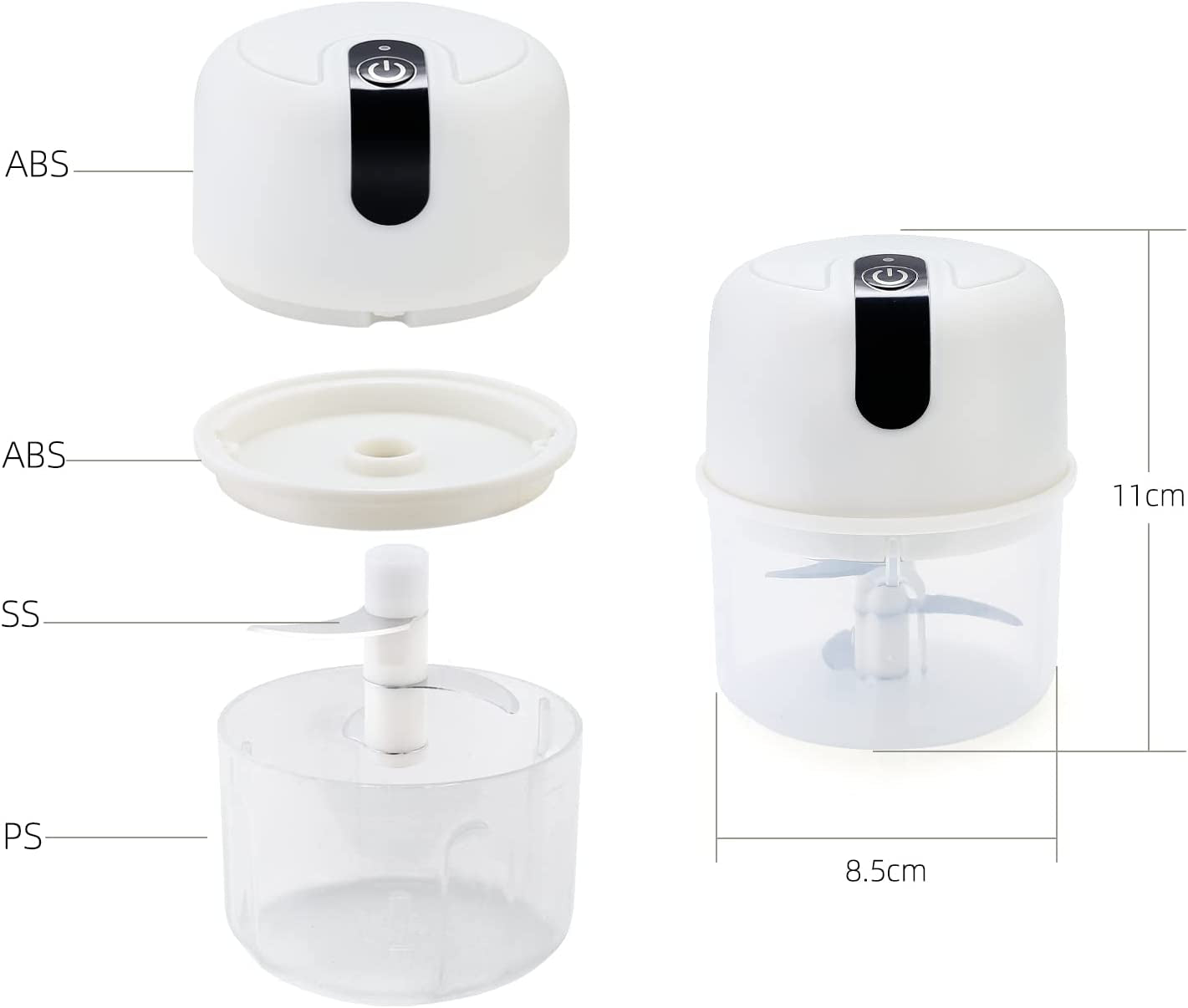 Small Food Processor With Divider 250ML/8.8FL OZ