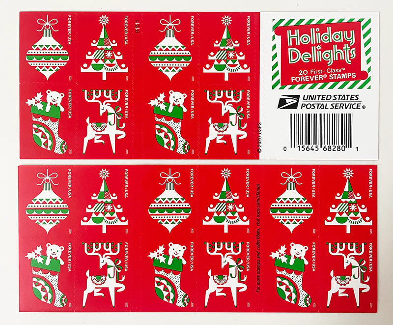 USPS Holiday Delights 2020 Forever Stamps - Booklet of 20 Postage Stamps