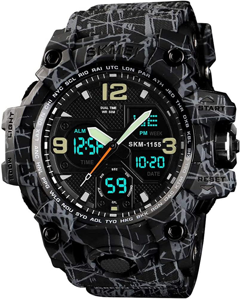 Men's Watches Sports Outdoor 50M Waterproof Military Wrist Watch Date Multi Function Tactics LED Alarm Stopwatch Analog Digital Dual Display 12H/24H