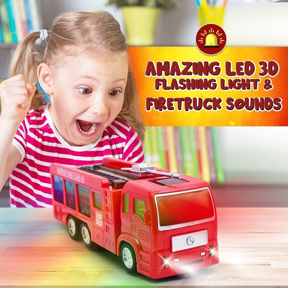 Wolvol Electric Fire Truck Toy with Stunning 3D Lights and Sirens, Goes around and Changes Directions on Contact - Great Gift Toys for Kids