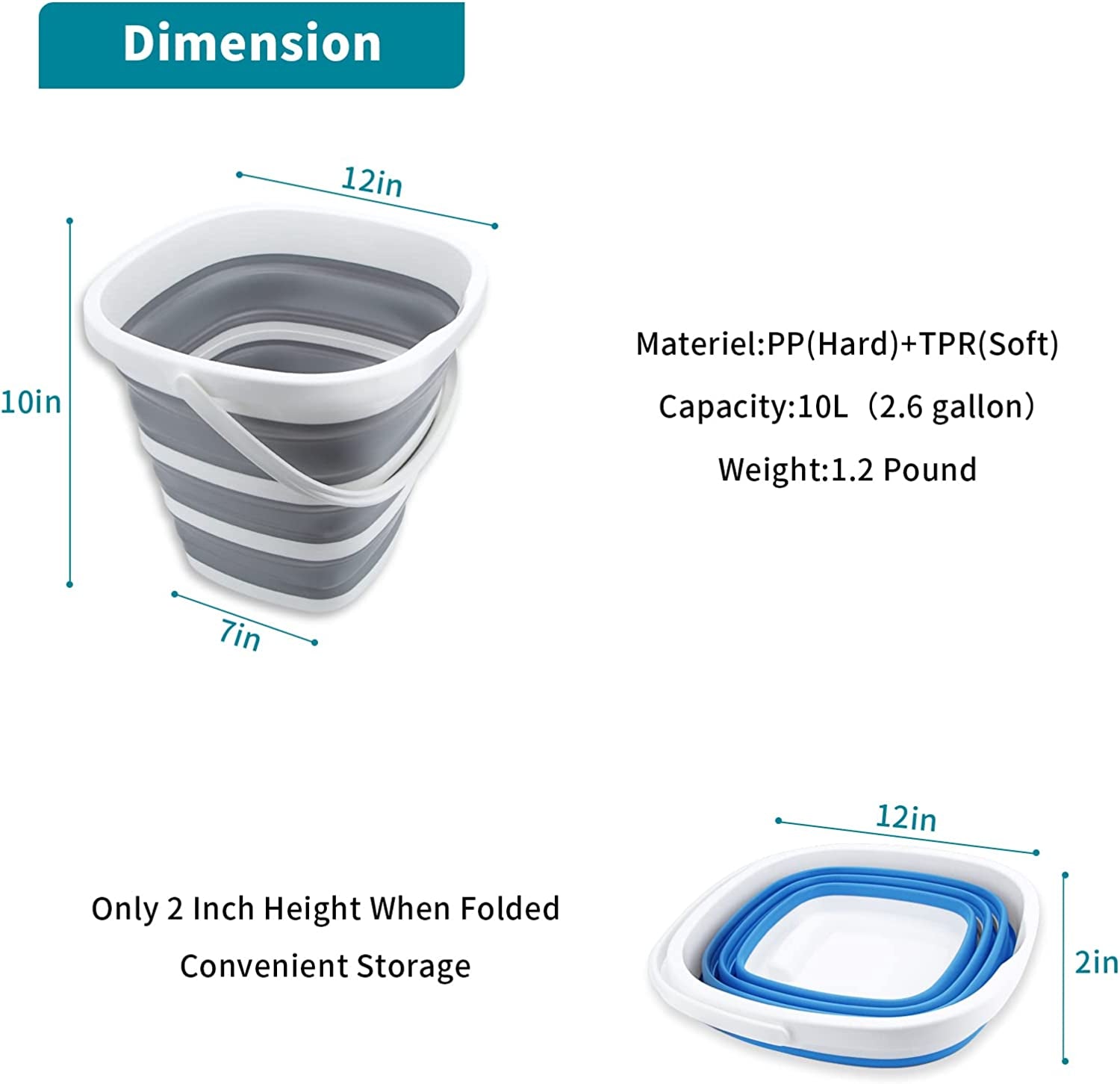 2 Pack Collapsible Plastic Bucket 