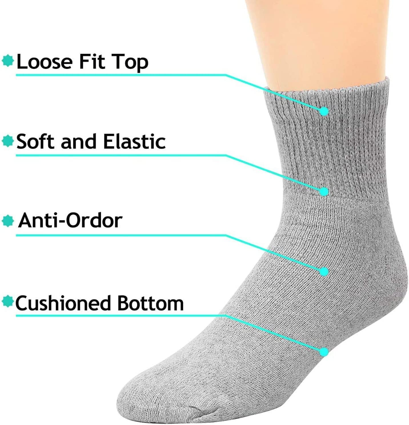 Physicians Approved Diabetic Socks Cotton Non-Binding Loose Fit Top Help Blood Circulation