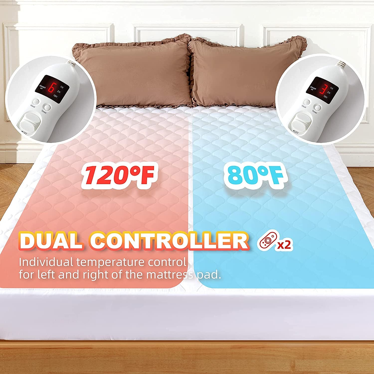 MAKATZ Heated Mattress Pad California King Size Adjustable Zone Heating with 8 Heat Settings Controller Quilted Electric Mattress Pad Fit up to 21 Inch