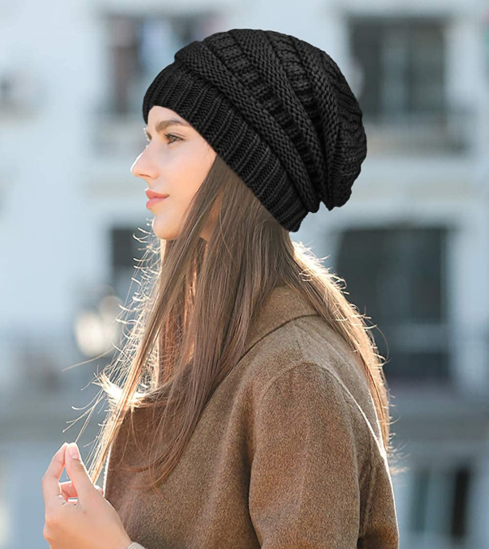 Sherpa Beanie Winter Hats Scarf and Gloves Set for Women Slouchy Skull Cap Sherpa Lined Neck Warmer Glove