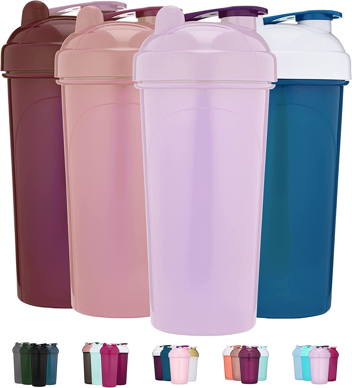 4 Pack Shaker Bottle | Protein Shaker Cup 4-Pack with Agitators | Protein Shaker Bottle Set is BPA Free and Dishwasher Safe