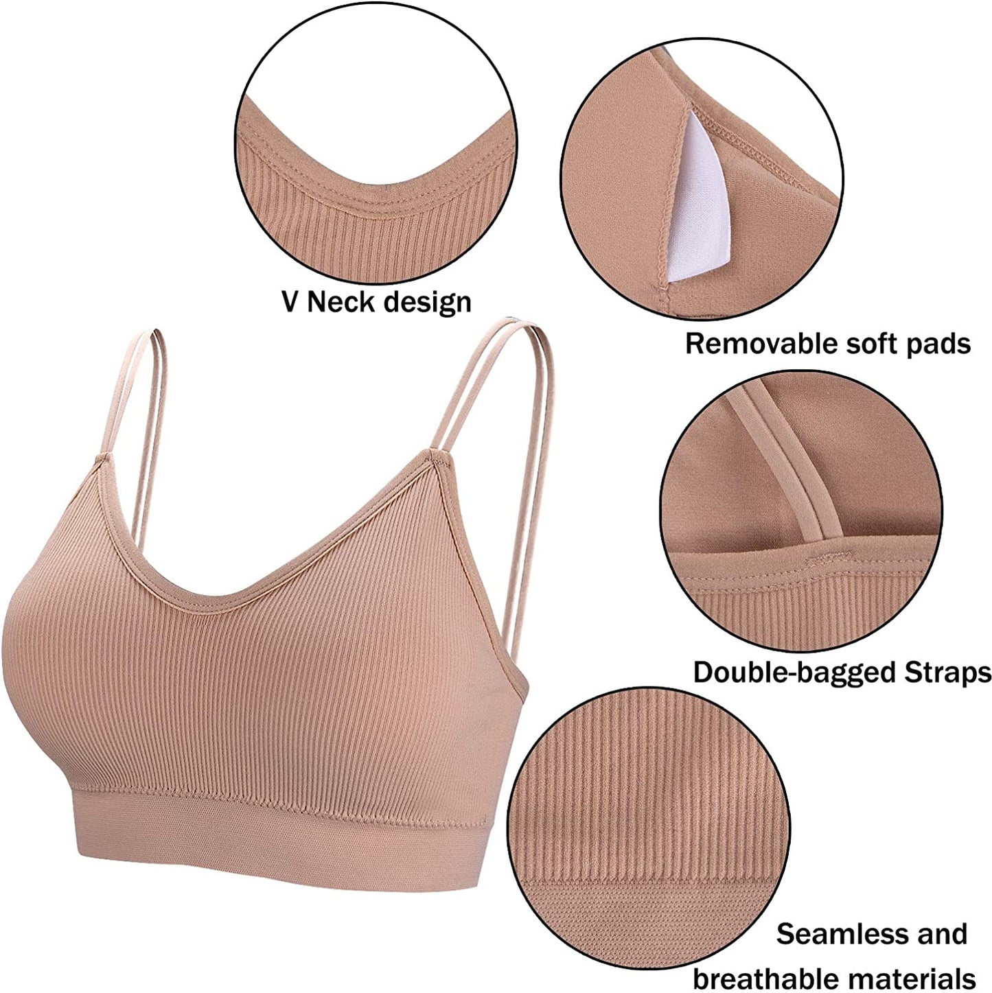 5 Pcs V Neck Tube Top Bra Padded Camisole Bra for Women Seamless Bralettes