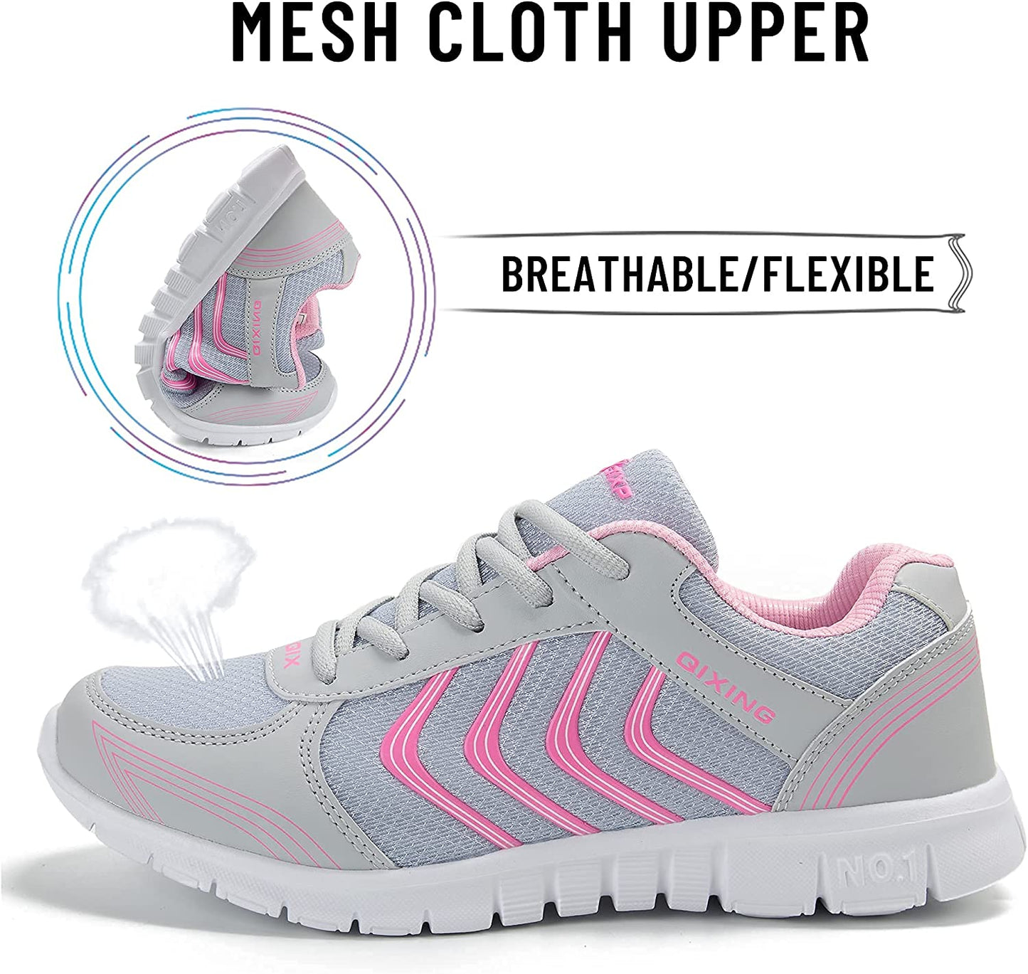 Women's Athletic Road Running Mesh Breathable Casual Sneakers Lace up Comfort Sports Student Fashion Tennis Shoes