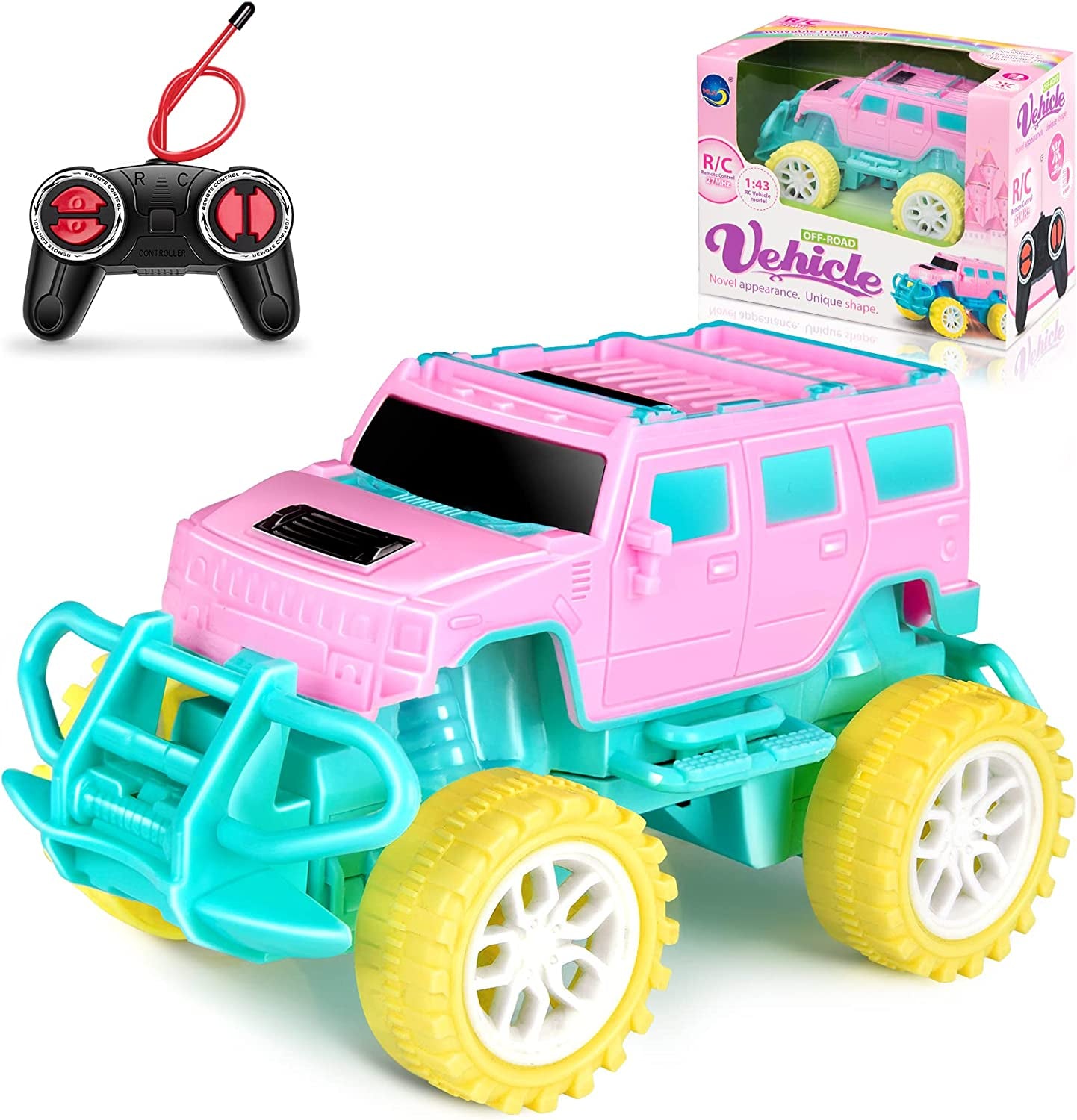 Car Toys for 3 4 5 6 Year Old Girls Birthday Gift, RC Cars Remote Control Car for Girls 3-5 Monster Trucks for Kids Toys Age 4-7 Years, Gifts for 3-7 Year Old Girls Toddler Toys Age 3-6