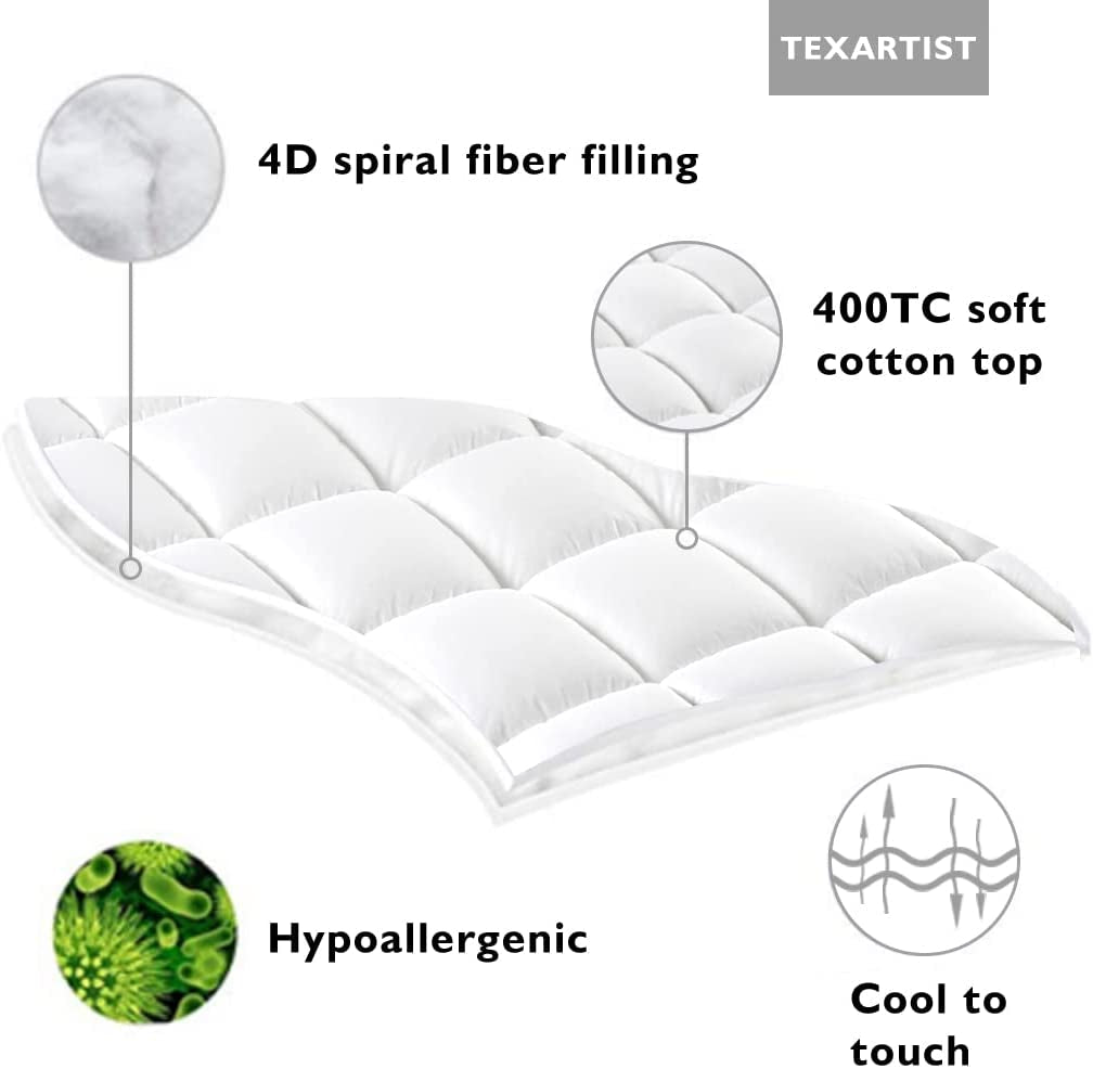 TEXARTIST King Mattress Pad Cooling Quilted Mattress Cover Cotton Pillow Top Mattress Protector Fitted 8-21” Deep Pocket Breathable Soft Mattress Topper