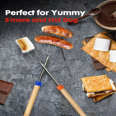  12Pcs  Marshmallow Roasting Sticks, Stainless Steel Telescoping Smores Skewers with Wooden Handles