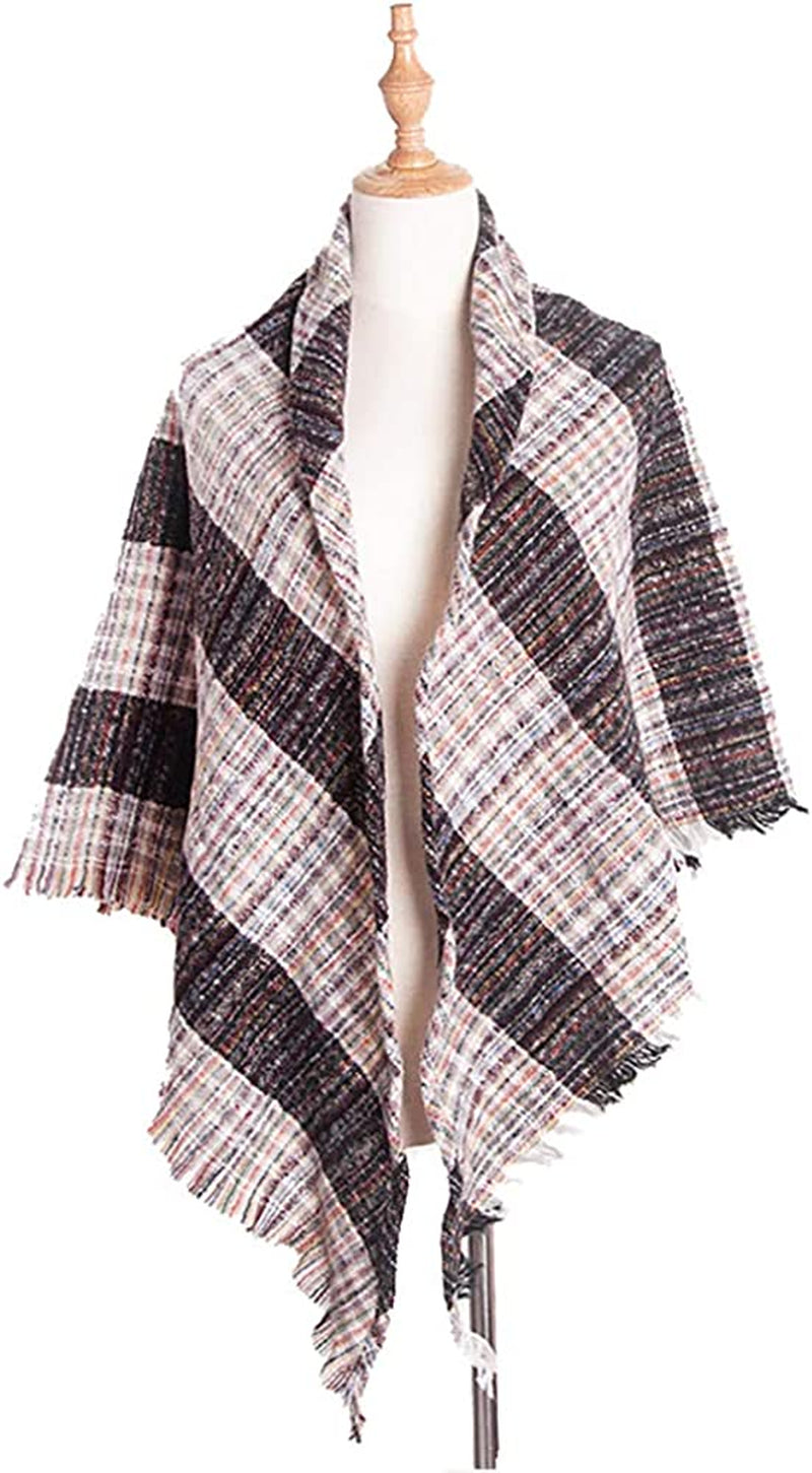 Womens Warm Scarf Triangle Shawls Winter Scarves Stripe Plaid Fichu Rough Surface