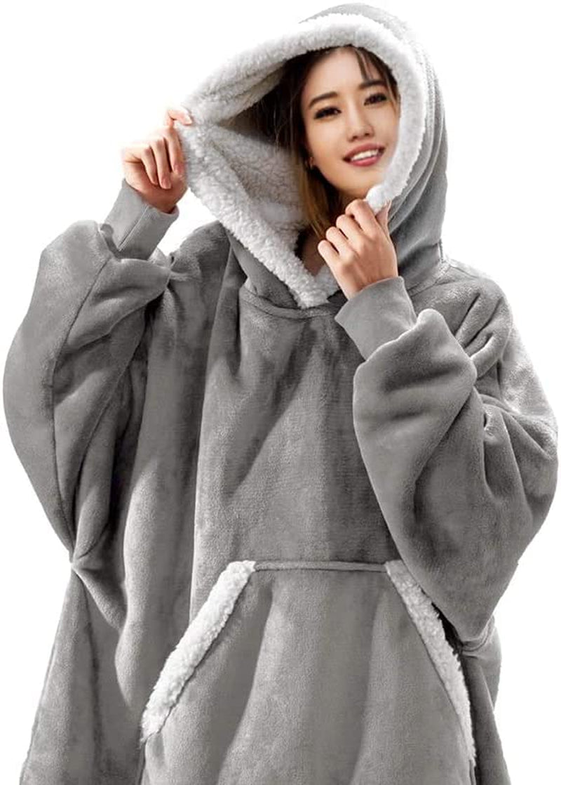 Wearable Blanket Oversized Sweatshirt for Women and Men, Super Soft Warm and Sweatshirt with Hood Pocket and Sleeves Plush Hoodie Blanket, One Size Fits All