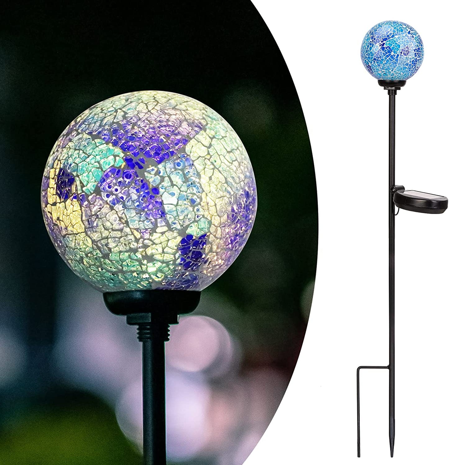 Solar Lights Outdoor Garden Decor - Mosaic Decorative Stakes Solar Powered Gazing Ball Light Landscape Solar Globe Lights for Yard Path Decoration