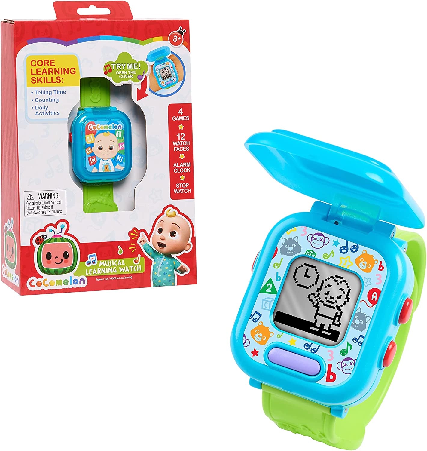 Cocomelon Jj’S Learning Smart Watch Toy for Kids with 3 Education-Based Games, Alarm Clock, and Stop Watch, by Just Play