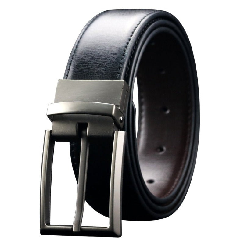 Men's Reversible Leather Belt, One Belt Reverse for 2 Sides Fit for Waist Size 32-34"