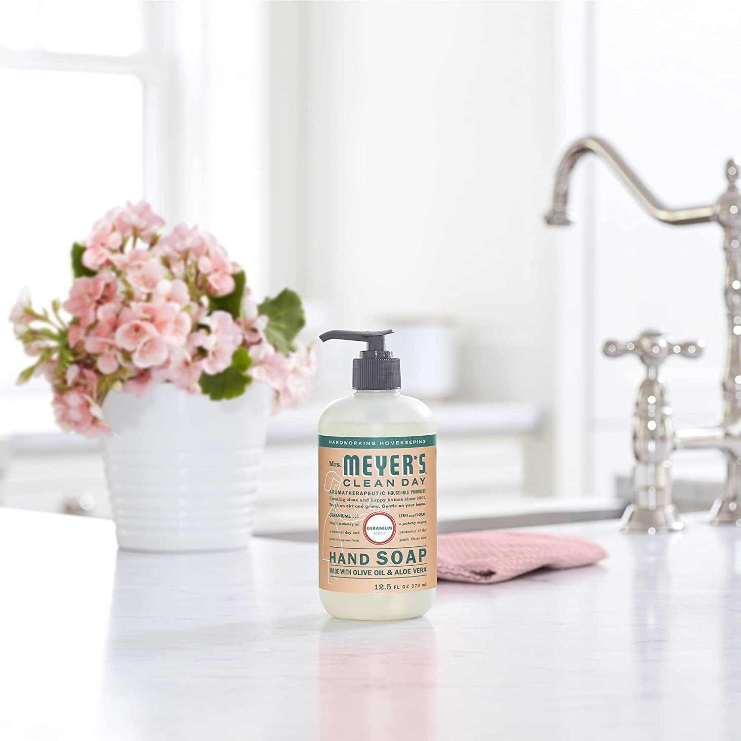 Mrs. Meyer's Kitchen Essentials Set, Includes: Hand Soap, Dish Soap, and All Purpose Cleaner, Geranium, 3 Count Pack