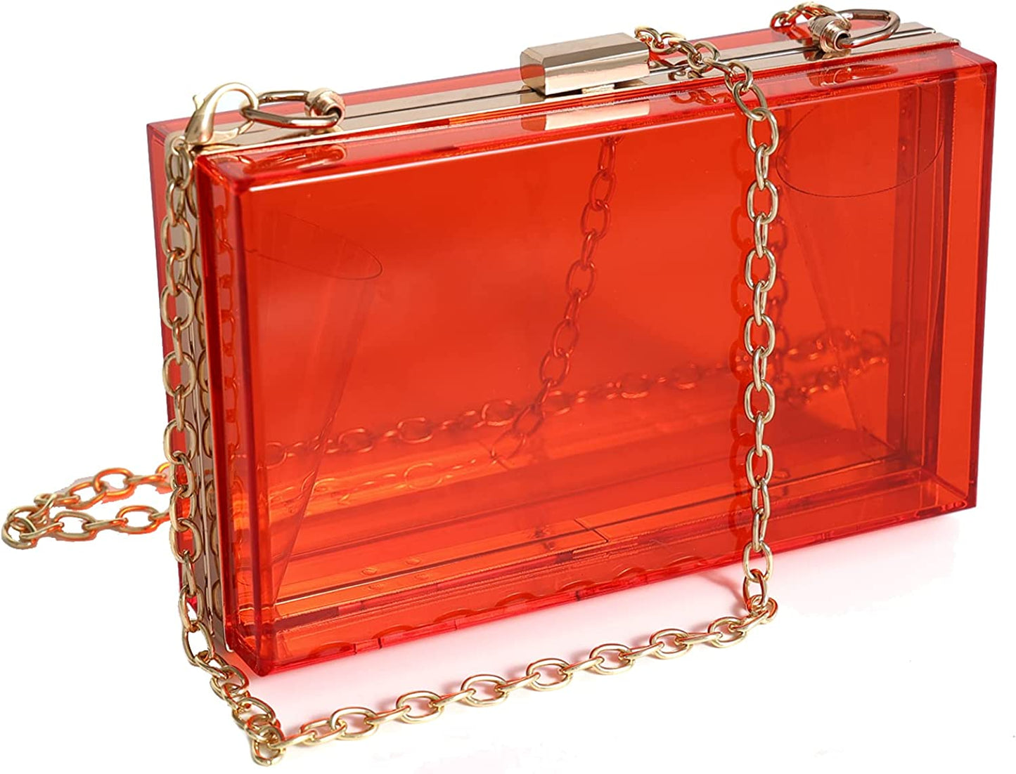 Women Clear Clutch Bag With Removable Gold Chain Strap