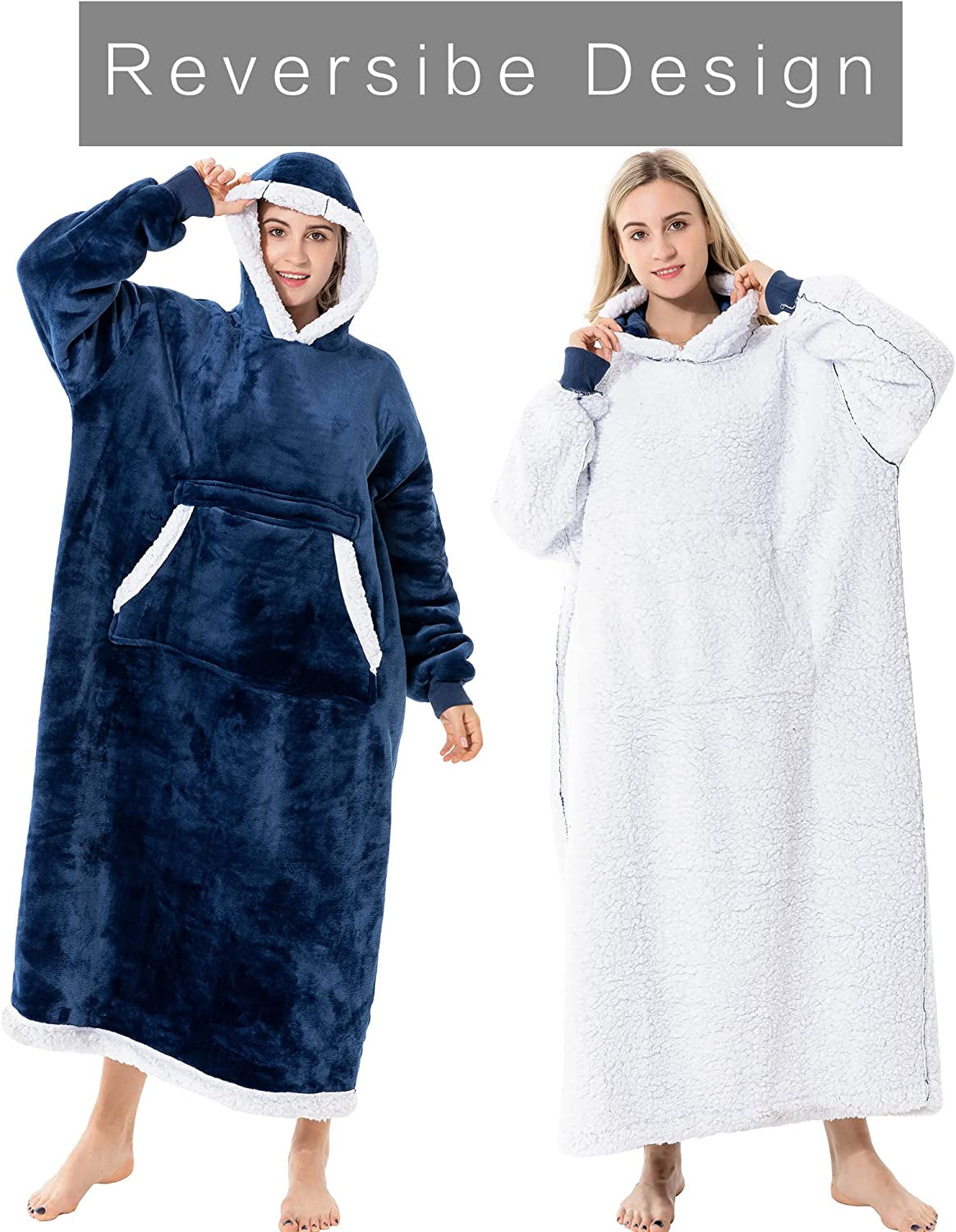 Wearable Hoodie Blanket Oversized Sweatshirt Blanket Sherpa Blanket Soft Warm Cozy Fleece Hoodie for Adults