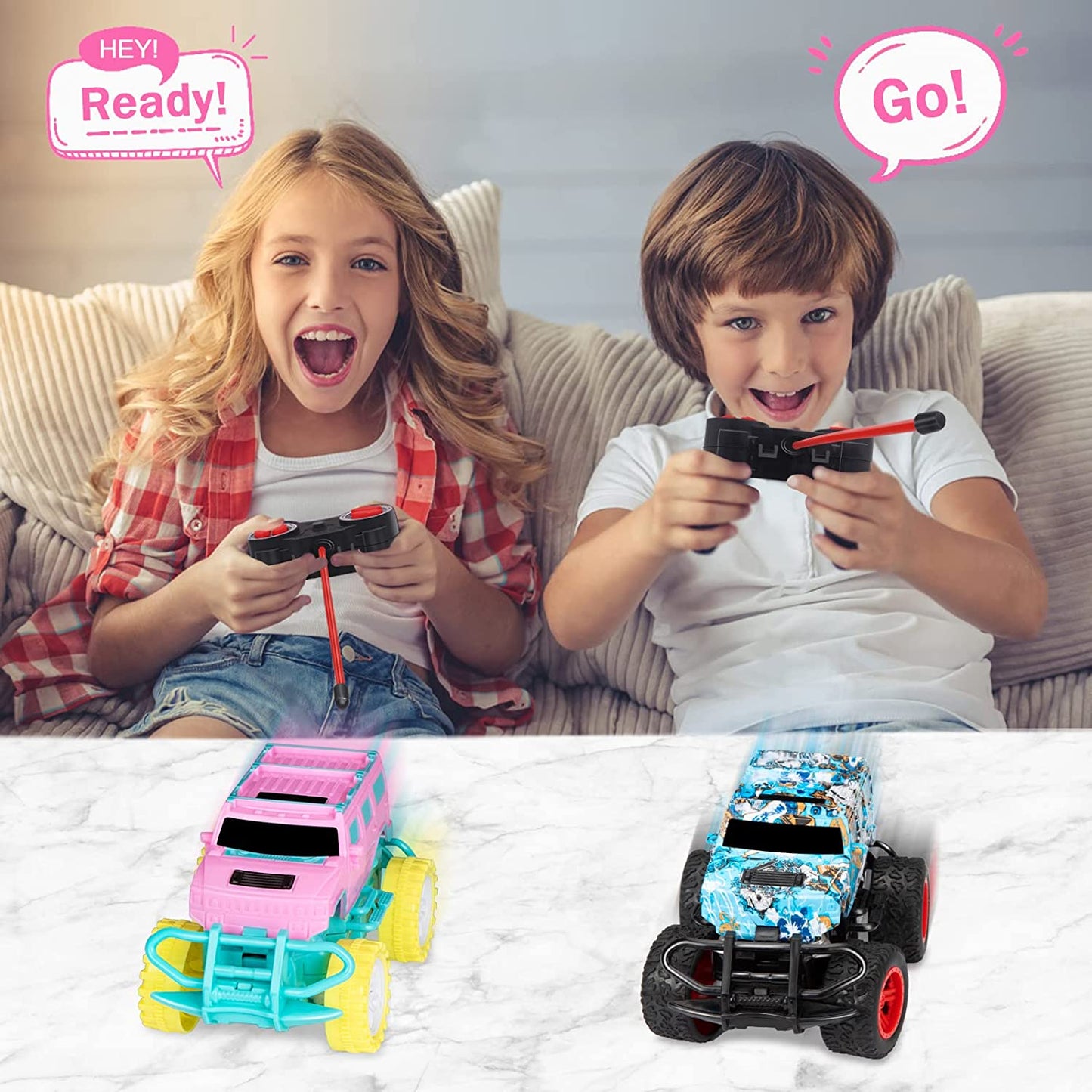 Car Toys for 3 4 5 6 Year Old Girls Birthday Gift, RC Cars Remote Control Car for Girls 3-5 Monster Trucks for Kids Toys Age 4-7 Years, Gifts for 3-7 Year Old Girls Toddler Toys Age 3-6