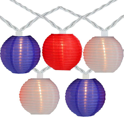 8.5Ft Red White Blue Lantern String Lights, 4th of July Decor Lights with 10 Red White Blue Lanterns Connectable Patriotic Outdoor Lanterns Lights for Independence Day President Memorial Day