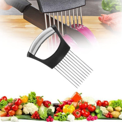 Food Slice Assistant, Onion Holder Slicer, Stainless Steel Fork Slicing, Vegetable Holder Tomato Slicer Helper, Food Choppers Slice Assistant, Kitchen Cutting Gadget