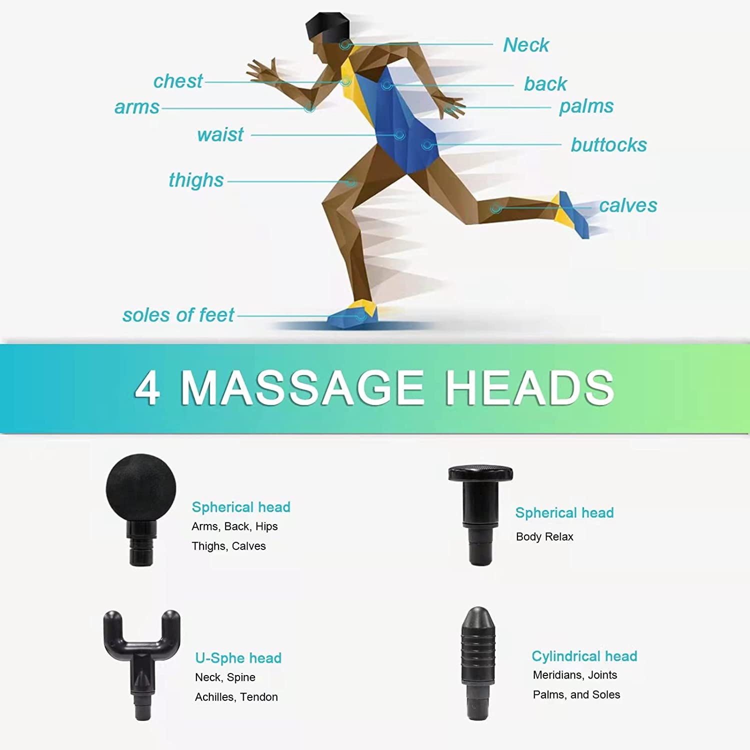 Deep Tissue Massage Gun, Muscle Massage Gun, Quiet Deep Tissue Percussion Back Neck Head Hammer Massager for Athletes, 6 Speed Level with 4 Heads