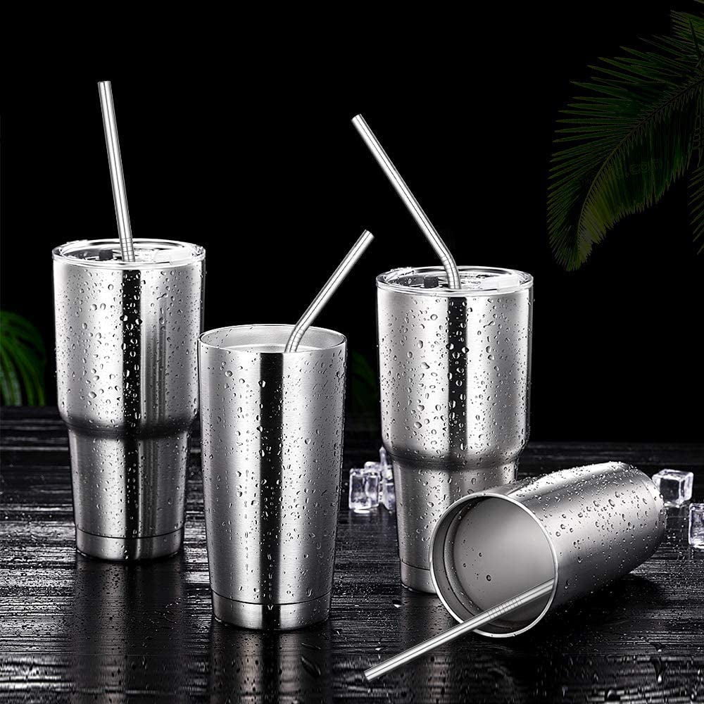 12-Pack Reusable Stainless Steel Metal Straws with Case - Long Drinking Straws for 30 oz and 20 oz Tumblers Yeti Dishwasher Safe - 2 Cleaning Brushes Included