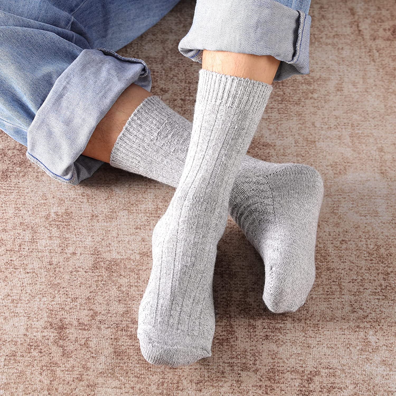 5 Pairs Wool Socks - Wool Socks for Women & Men Boot Socks Soft Crew Socks Winter Hiking Socks Thick Cozy Socks Warm Long Socks