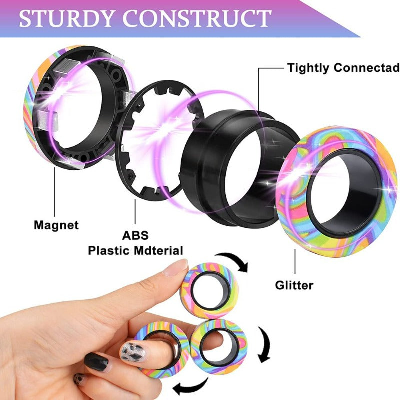 9Pcs Magnetic Rings Fidget Toy Set, Idea ADHD Fidget Toys for Adult, Fidget Magnets Spinner Rings for Anxiety Relief