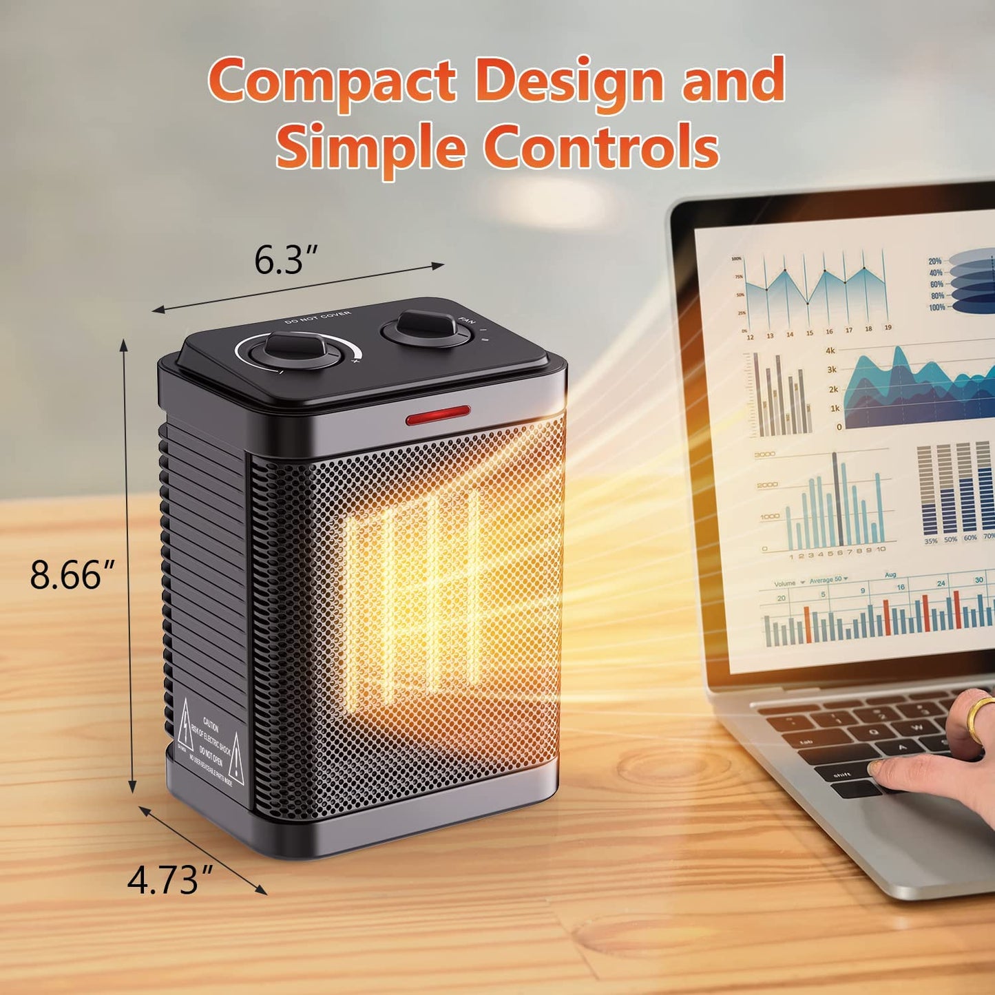 1500W Space Heater for Indoor Use, Portable Electric Heater 2S Rapid Heating, Small Space Heater with Thermostat, PTC Ceramic Heater with Tip-Over and Overheat Protection, Great for Home and Office