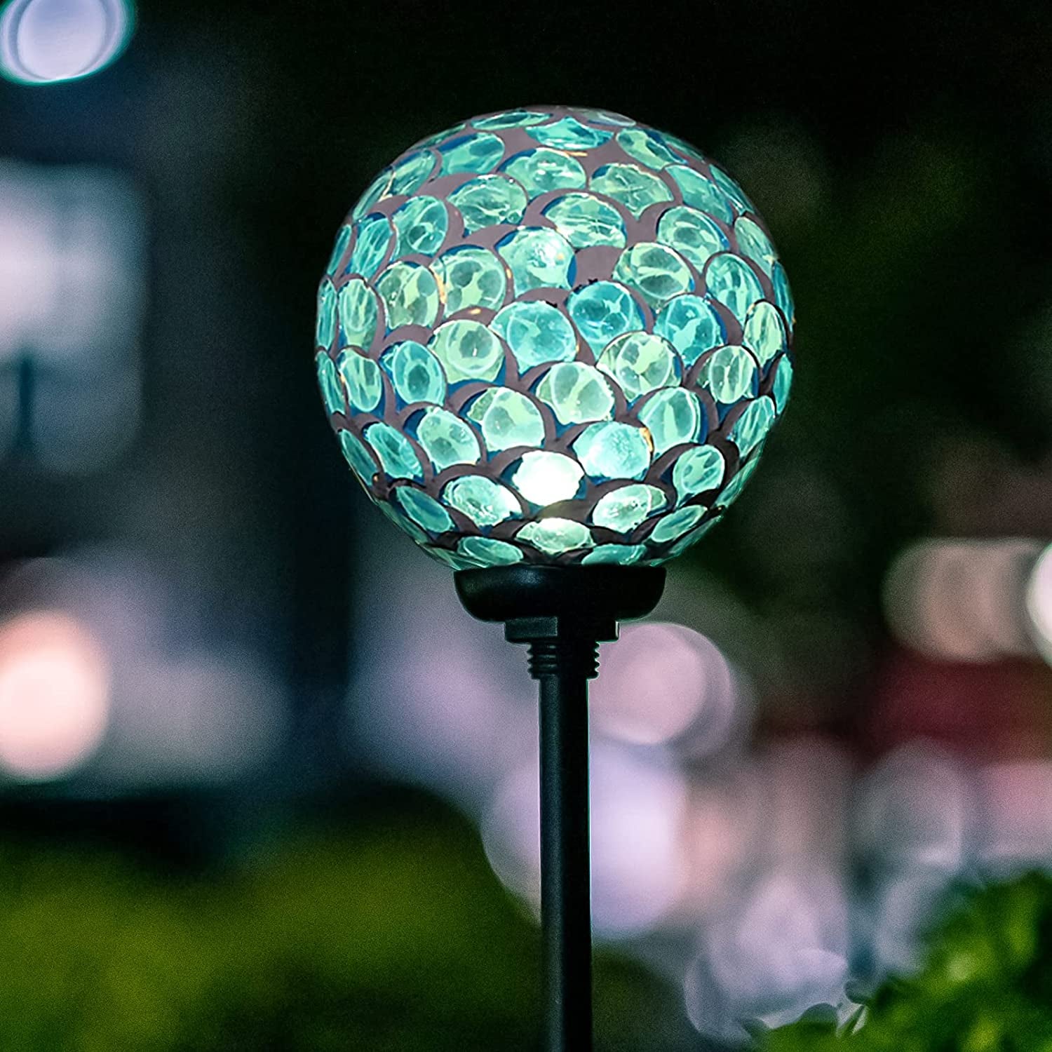 Solar Lights Outdoor Garden Decor - Mosaic Decorative Stakes Solar Powered Gazing Ball Light Landscape Solar Globe Lights for Yard Path Decoration