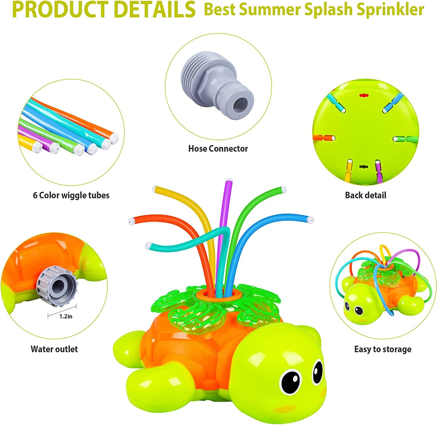  Backyard Rotating Turtle Sprinkler with Swing Tube - Splashing Toy for Summer 