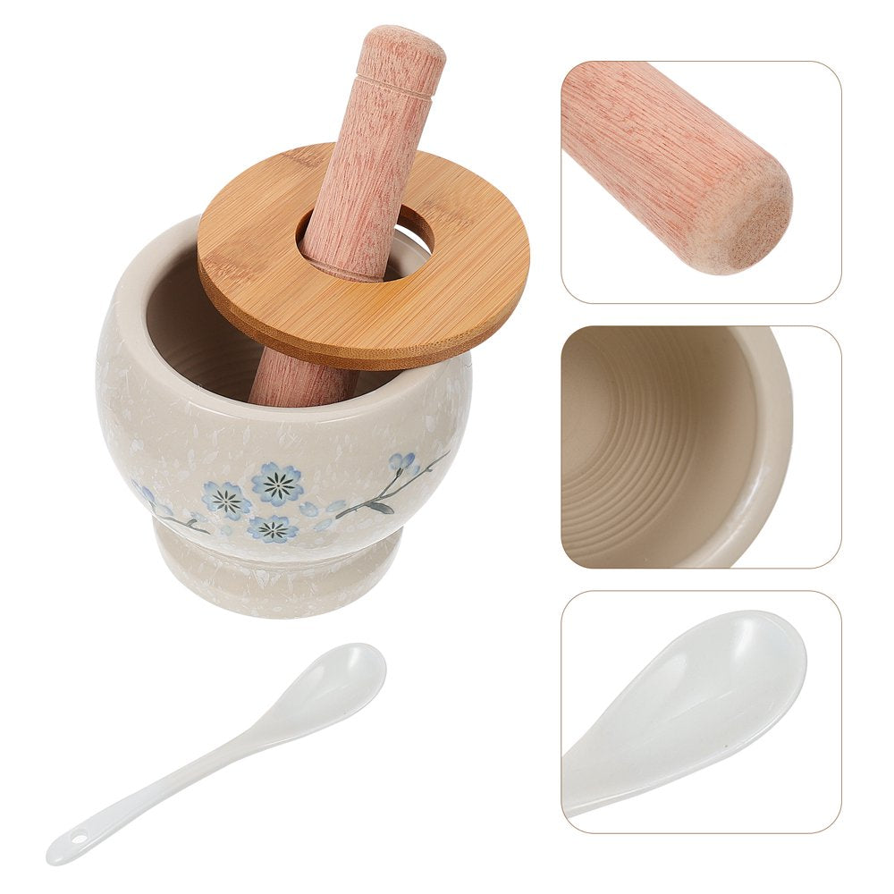 1 Set House Garlic Mash Can Grinding Bowl Practical Kitchen Gadget with Wood Stick