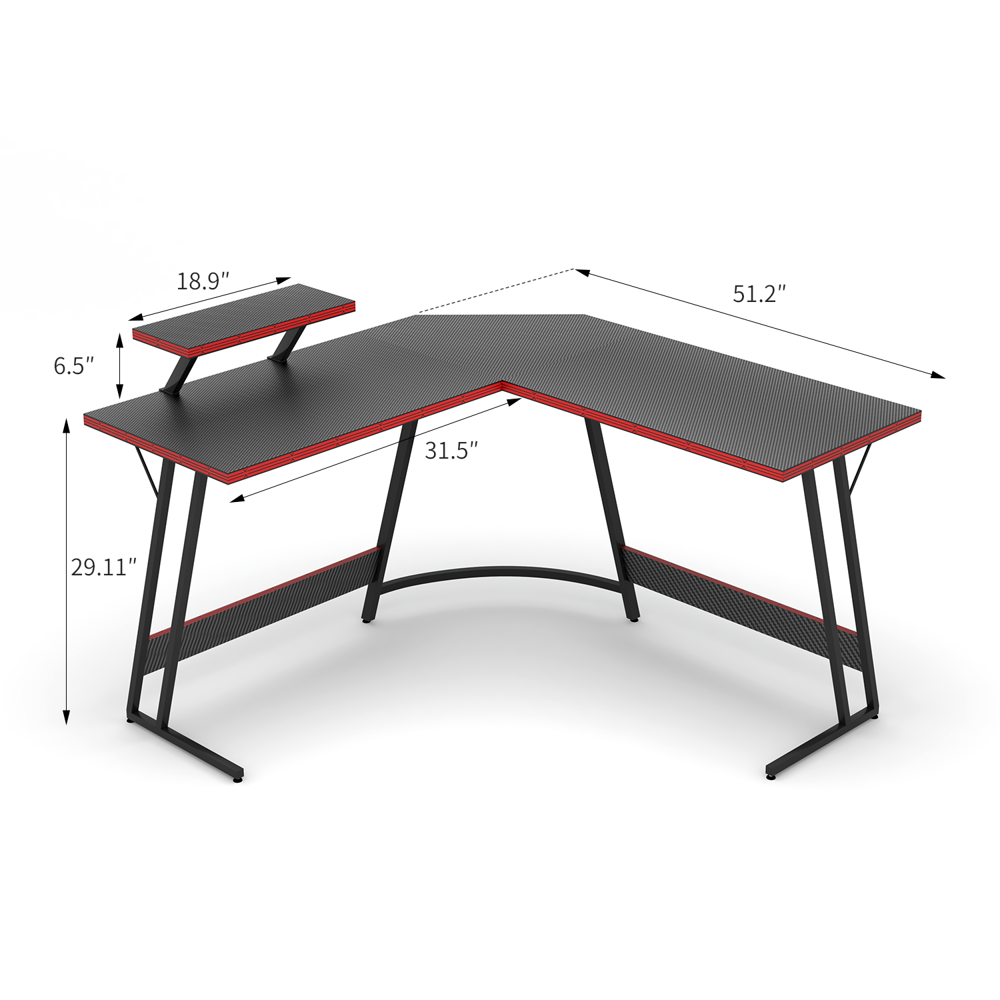  51 Inch L-Shaped Gaming Desk with Large Monitor Riser Stand